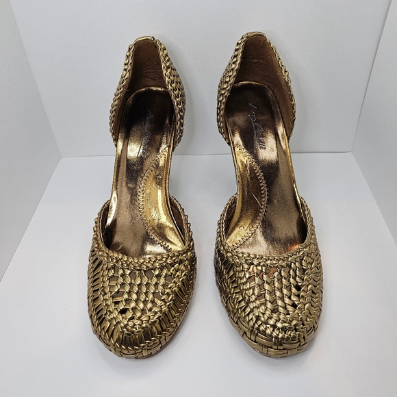 🌸2 For $15🌸 Anne Michelle 'Edgy-15' Gold Wedge Heels - US Women's Size 7.5 - Picture 2 of 9